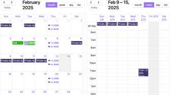 Full Calendar in split view