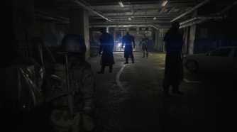 Screenshot of Resident Evil 2 video game with X-Treme Nightmare mod installed of four Mr. X characters in garage.