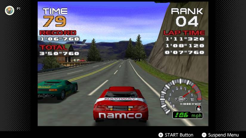 Screenshot of Ridge Racer 64 running on the Nintendo Switch