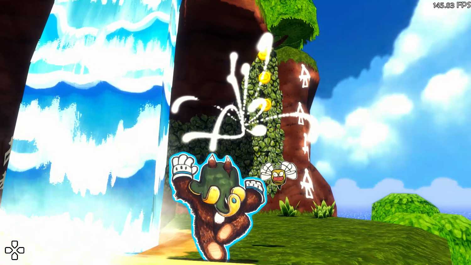 Screenshot from Ruffy and the Riverside video game of Ruffy swapping the texture from one piece of the environment to another