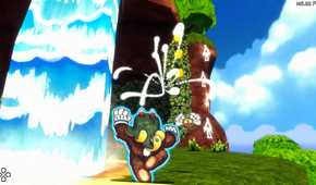 Screenshot from Ruffy and the Riverside video game of Ruffy swapping the texture from one piece of the environment to another