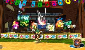 Screenshot from Ruffy and the Riverside video game of Ruffy swapping textures from a painting