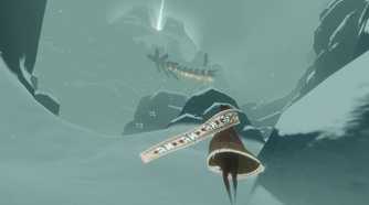 Journey character clijmbing snowy mountain