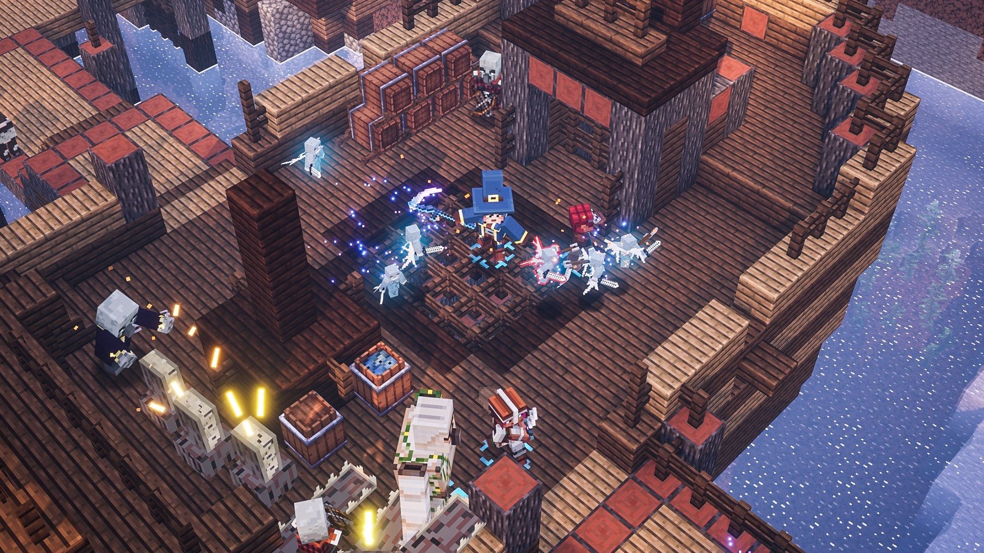 Player attacking enemies in Minecraft Dungeons