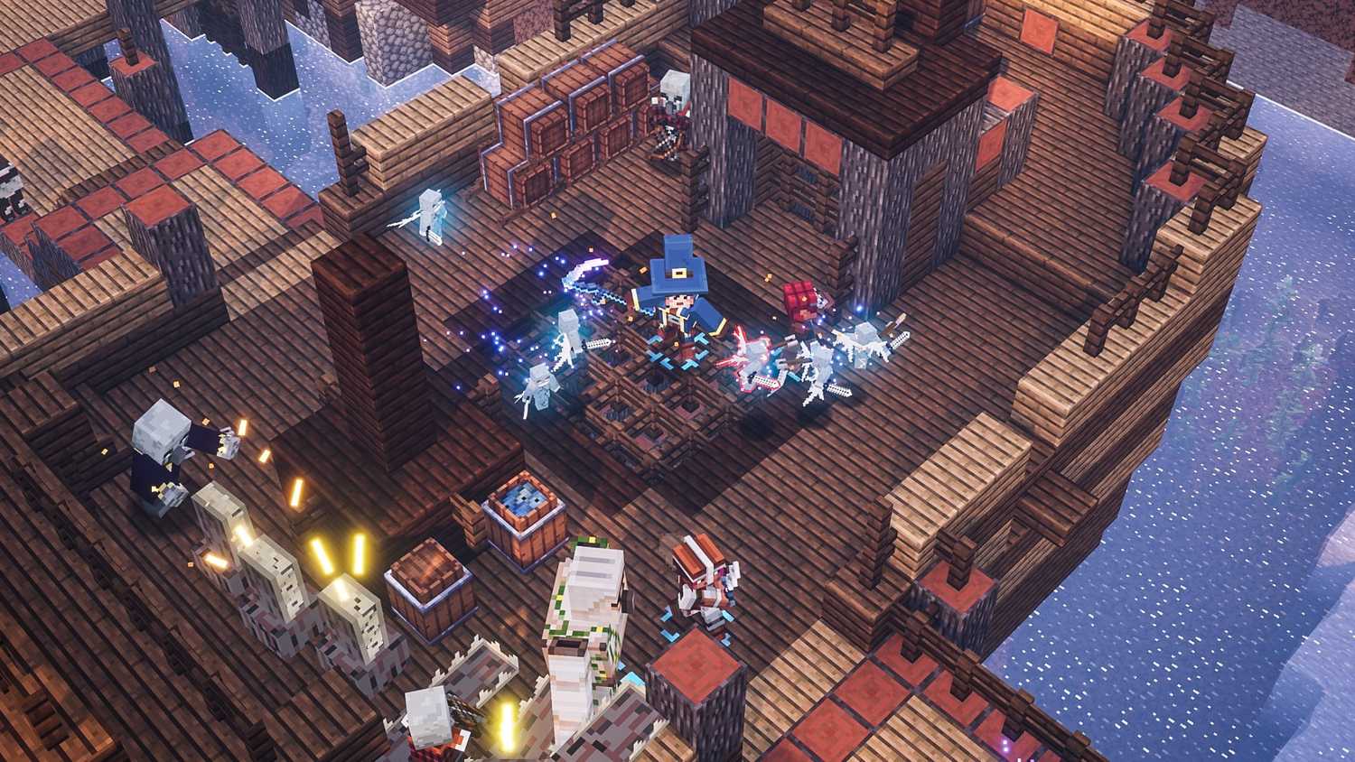 Player attacking enemies in Minecraft Dungeons