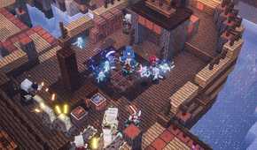 Player attacking enemies in Minecraft Dungeons
