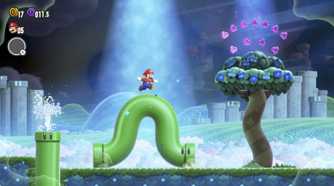 Mario running on inchworm pipe Super Mario Bros. Wonder