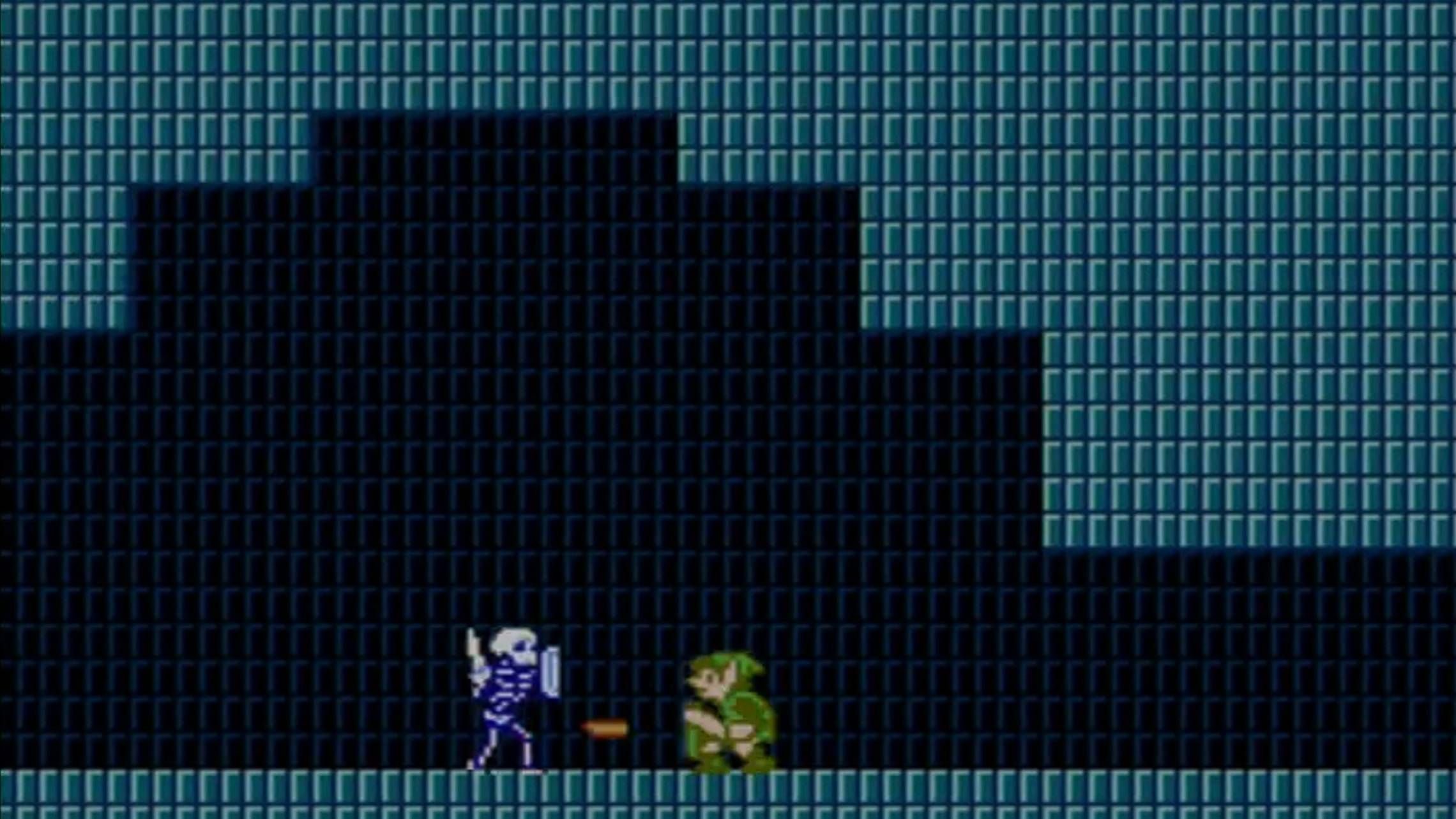 Screenshot of Link fighting a Stalfos from Zelda 2: The Adventures of Link