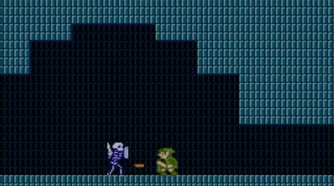 Screenshot of Link fighting a Stalfos from Zelda 2: The Adventures of Link