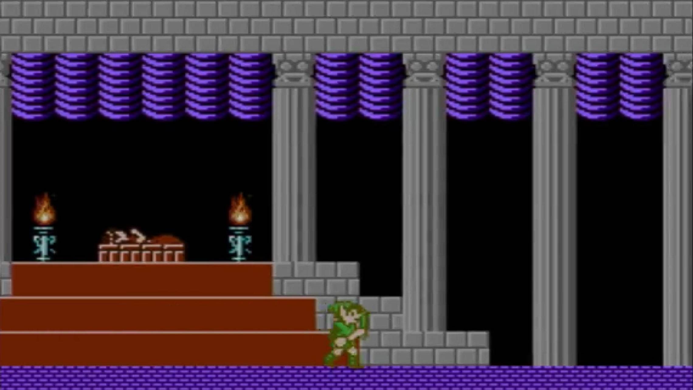 Screenshot of Link visiting Princess Zelda from Zelda 2: The Adventures of Link