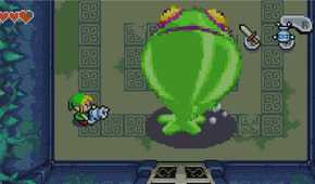 Little Link fighting a big slime in The Minish Cap