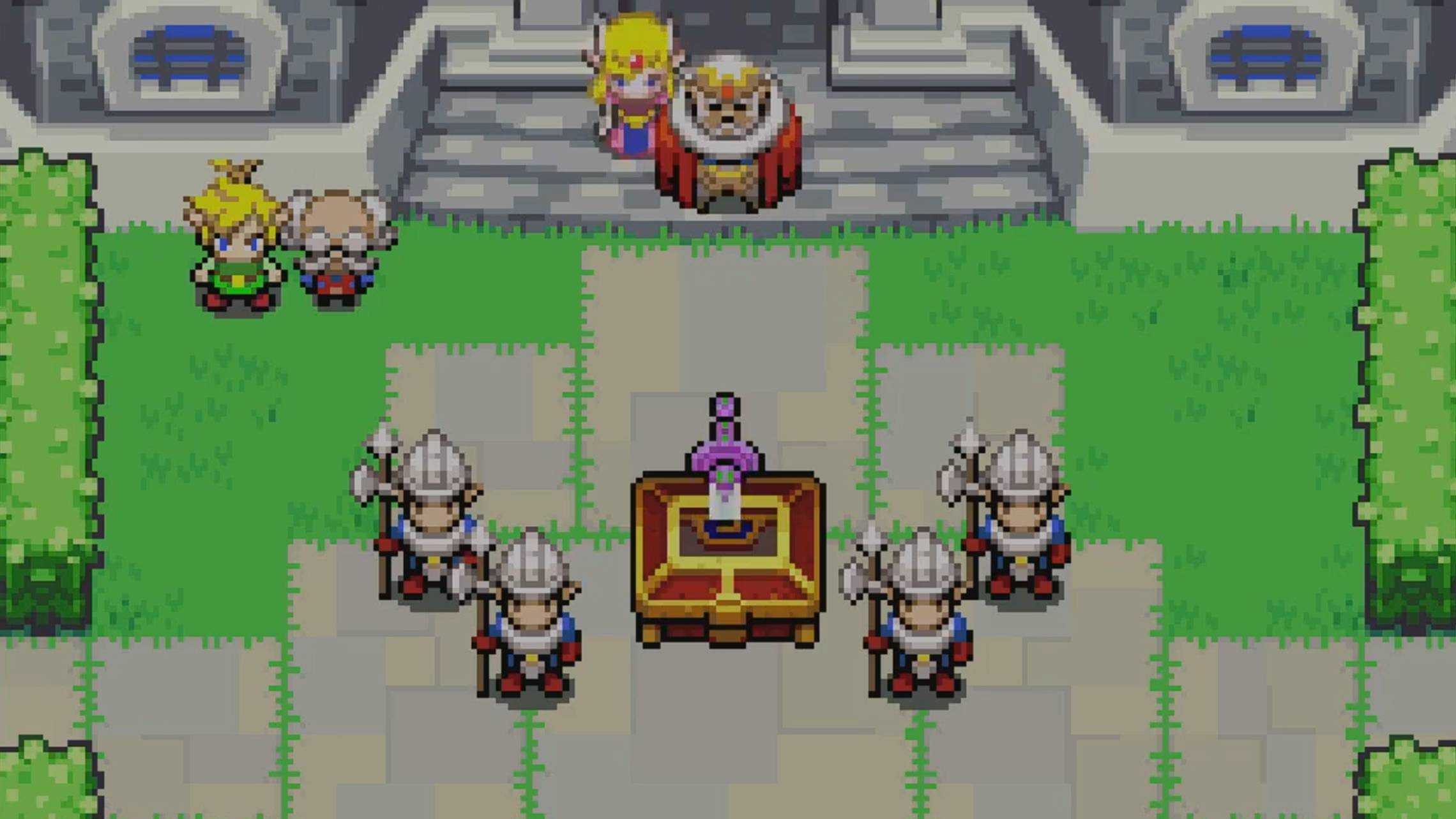 Zelda and the king headed to the castle square in The Minish Cap