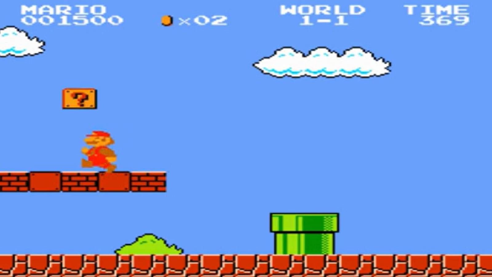 Screenshot of Mario getting a Mushroom from Super Mario Bros.