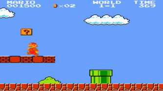 Screenshot of Mario getting a Mushroom from Super Mario Bros.