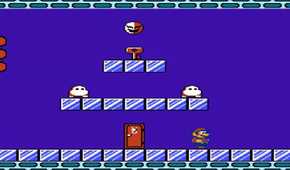 Screen shot from Super Mario Bros. 2 of Mario stealing a key