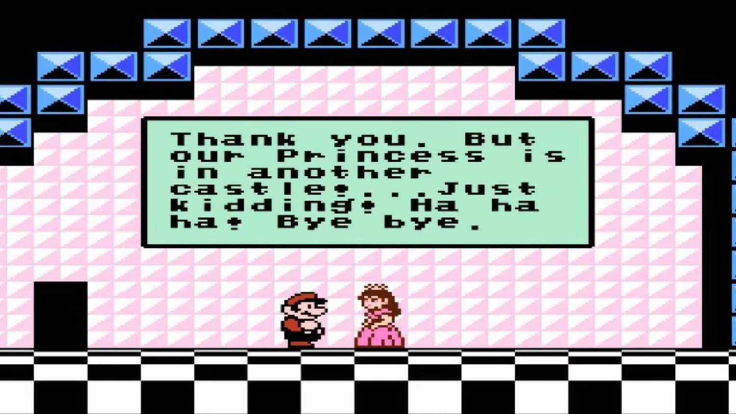 Screenshot of Mario saving Princess Toadstool from Super Mario Bros. 3