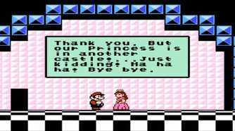 Screenshot of Mario saving Princess Toadstool from Super Mario Bros. 3