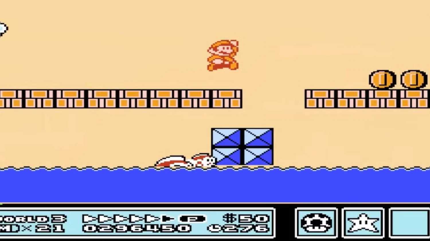 Screenshot of Mario over water from Super Mario Bros. 3