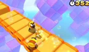 Screenshot of Tanooki Mario and some bees from Super Mario Bros. 3D Land