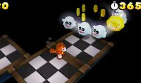 Screenshot of Tanooki Mario and some ghosts from Super Mario Bros. 3D Land