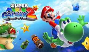 Artwork for Super Mario Galaxy 2 with Mario riding Yoshi in space