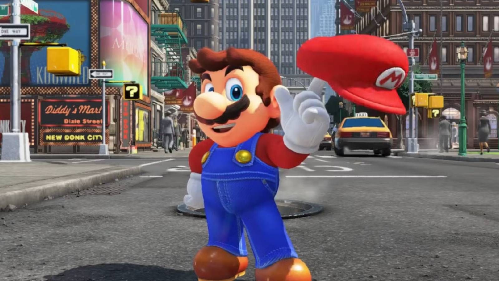 Screenshot of Mario and his hat from Super Mario Odyssey