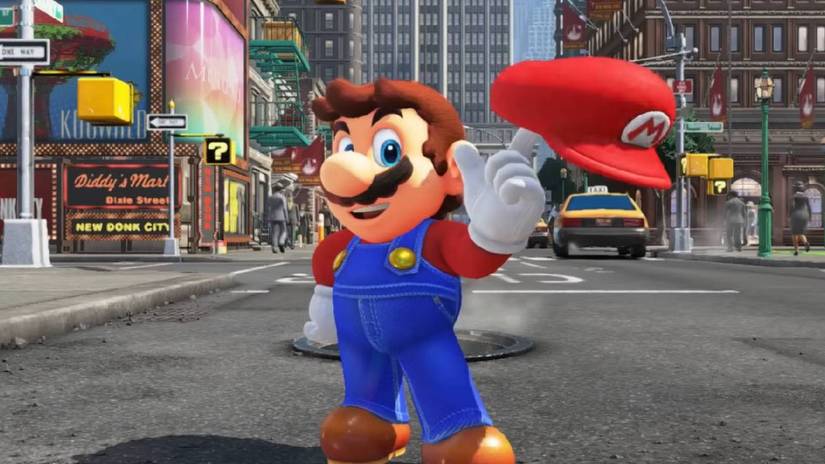 Screenshot of Mario and his hat from Super Mario Odyssey
