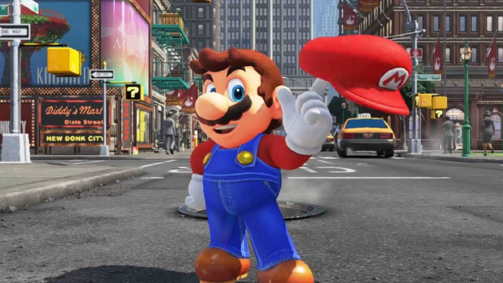 Screenshot of Mario and his hat from Super Mario Odyssey