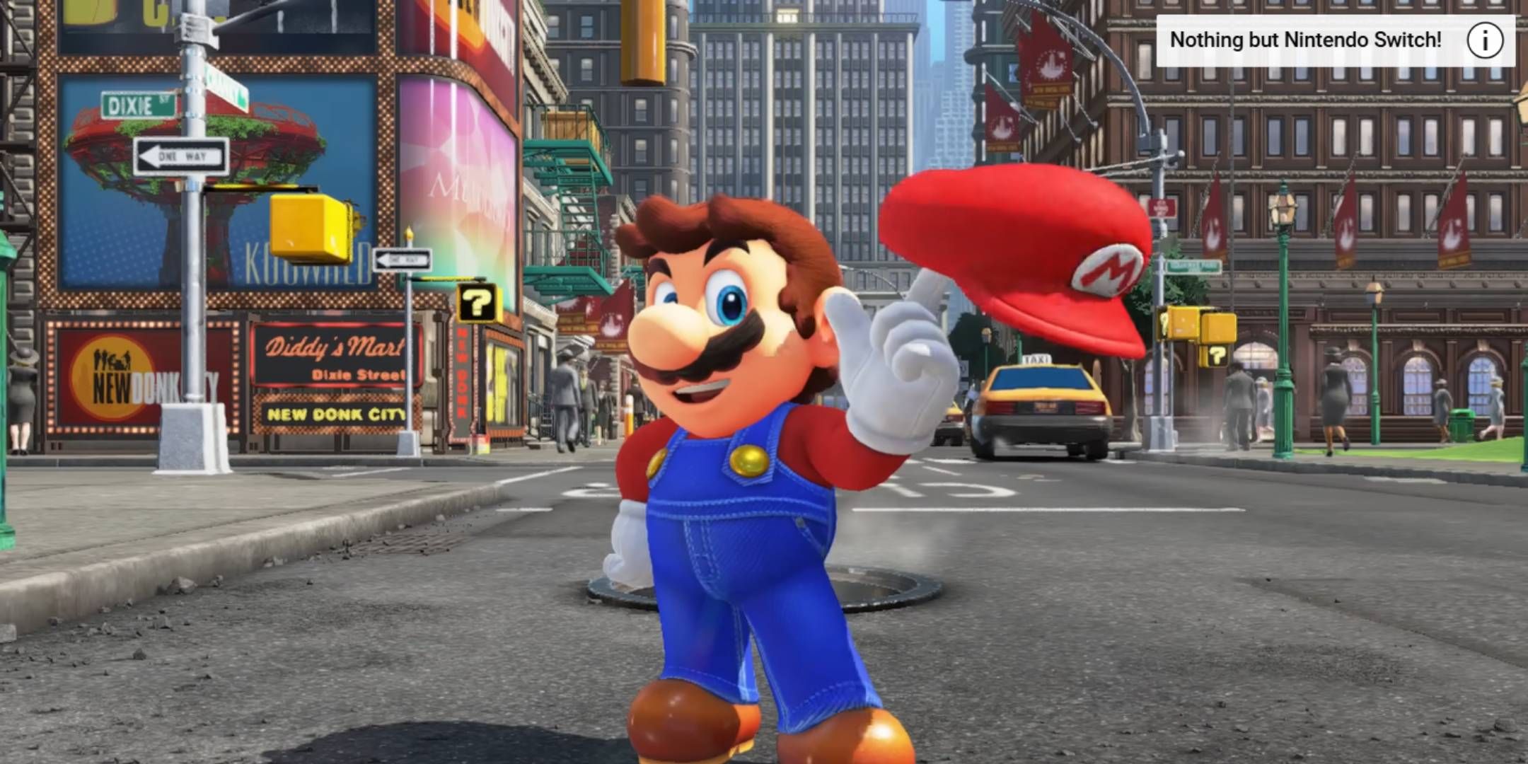 Screenshot of Mario and his hat from Super Mario Odyssey