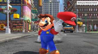 Screenshot of Mario and his hat from Super Mario Odyssey