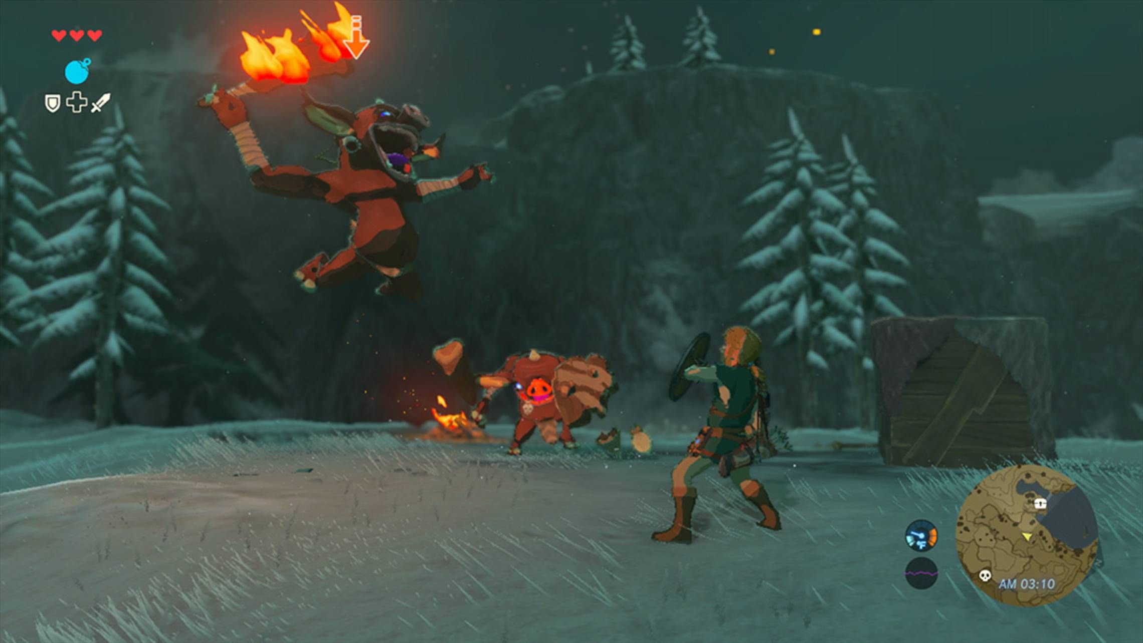Screenshot of Link fighting Moblins in Breath of the Wild