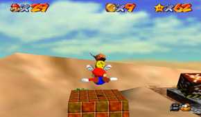 Screenshot of Super Mario 64 of Mario flying into a Vulture