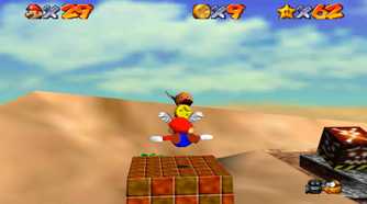 Screenshot of Super Mario 64 of Mario flying into a Vulture