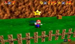 Screenshot of Super Mario 64 of Mario getting a Star