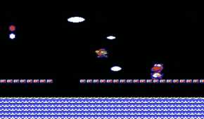 Screen shot from Super Mario Bros. 2 of Mario fighting Birdo