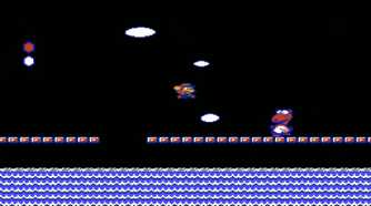 Screen shot from Super Mario Bros. 2 of Mario fighting Birdo