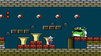 Screen shot from Super Mario Bros. 2 of Mario fighting Wart