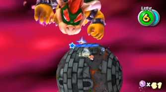 Screenshot of Mario Galaxy 2 of Mario fighting Bowser