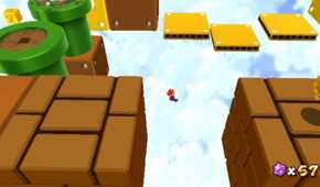 Screenshot from Mario Galaxy 2 of Mario making a jump