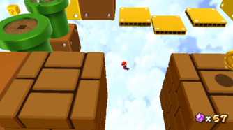 Screenshot from Mario Galaxy 2 of Mario making a jump