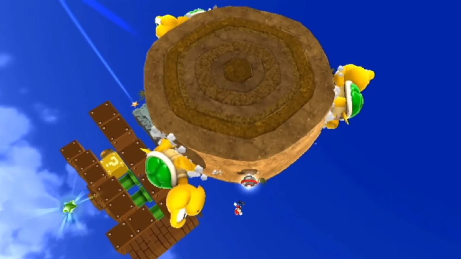 Screenshot from Mario Galaxy 2 of Mario fighitng Koopas