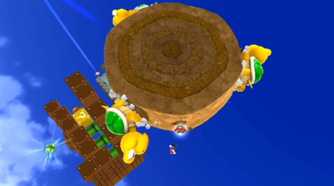 Screenshot from Mario Galaxy 2 of Mario fighitng Koopas