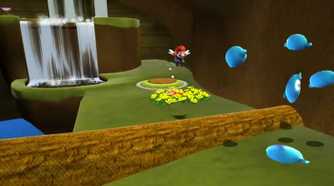 Screenshot of Super Mario Galaxy of Mario leaping into enemies