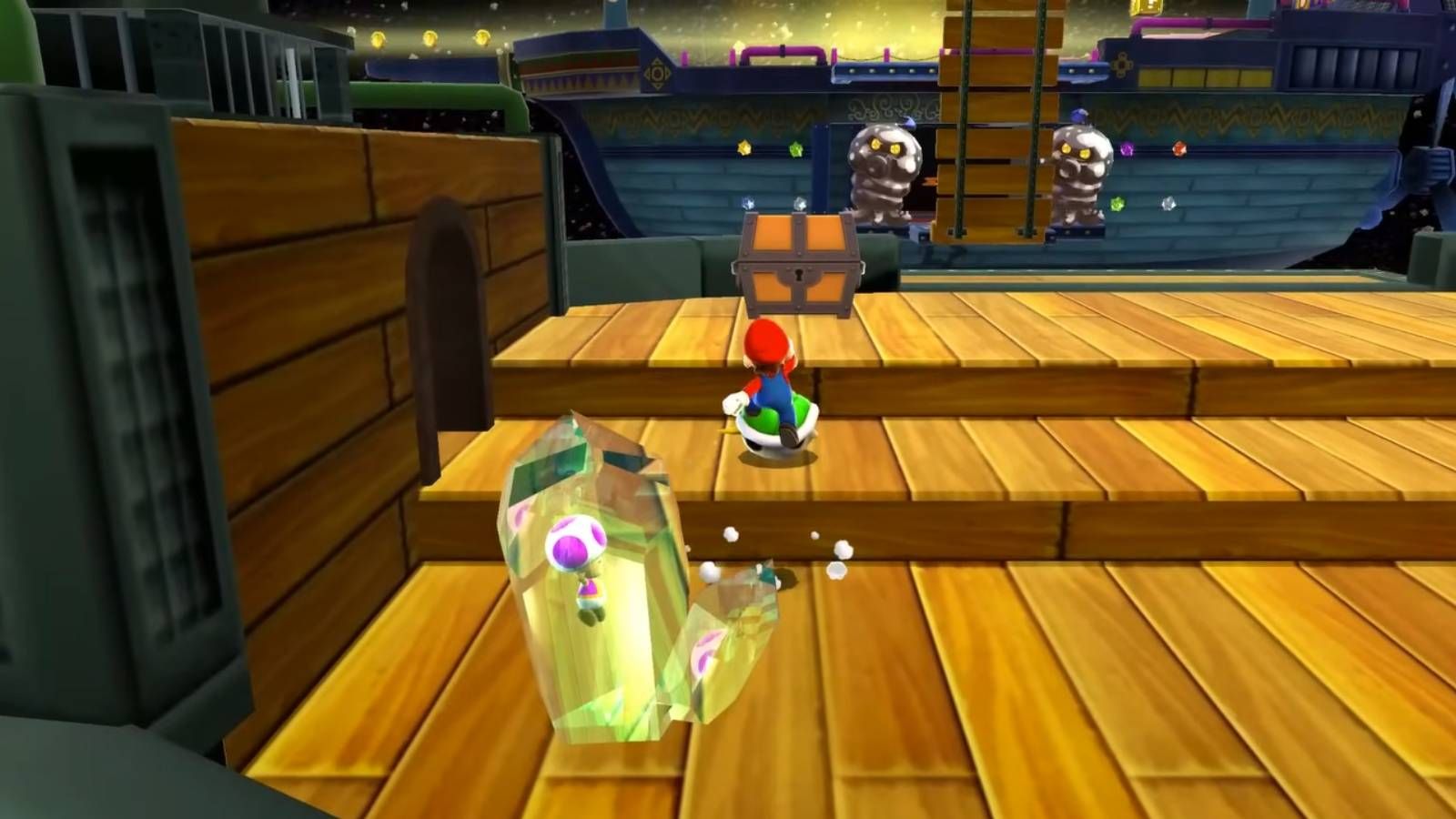 Screenshot of Super Mario Galaxy of Mario saving a Toad