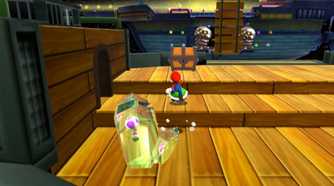Screenshot of Super Mario Galaxy of Mario saving a Toad