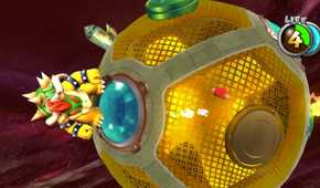 Screenshot of Super Mario Galaxy of Mario fighting Bowser