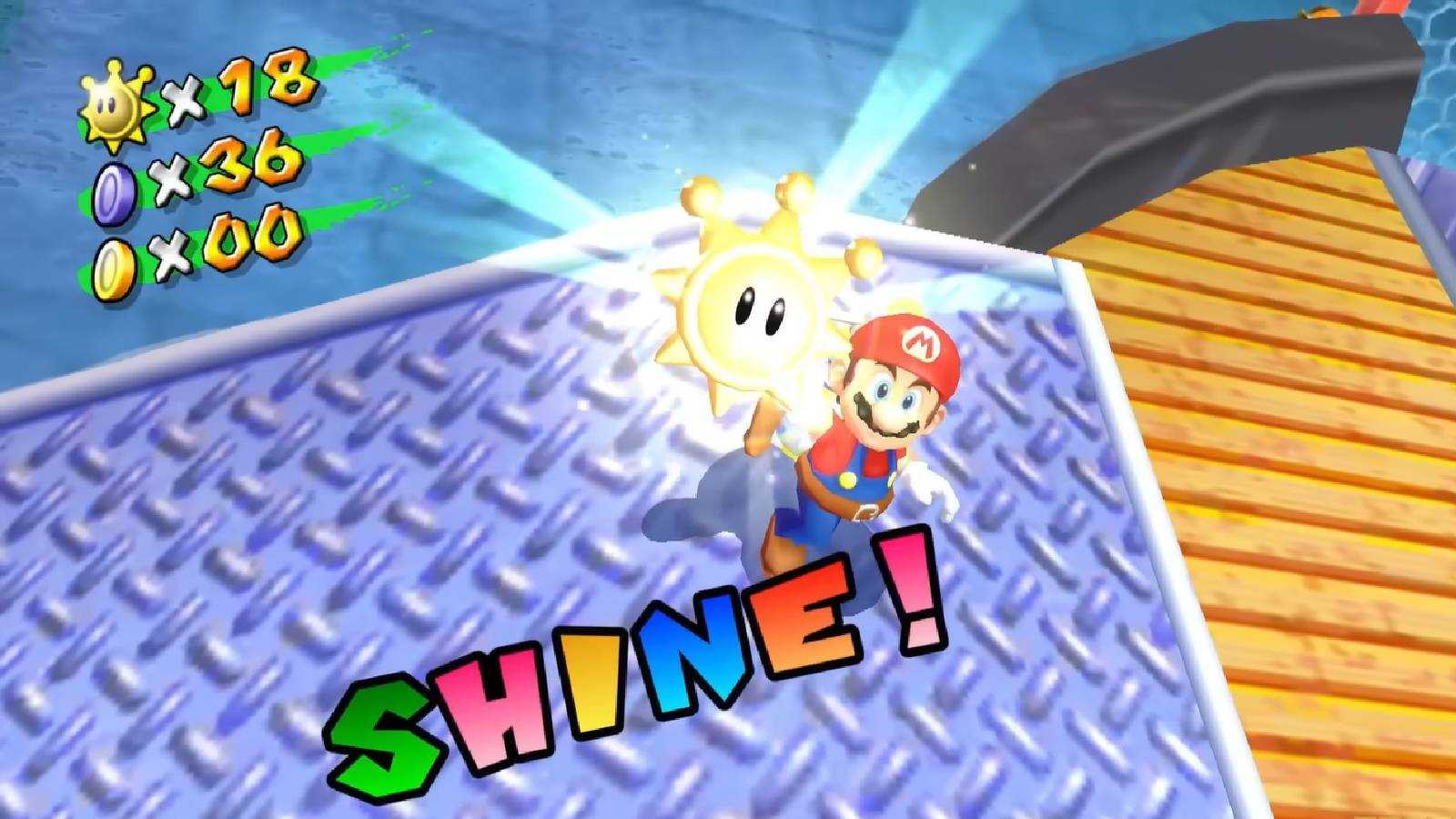 Screenshot from Mario Galaxy Sunshine of Mario getting a shine