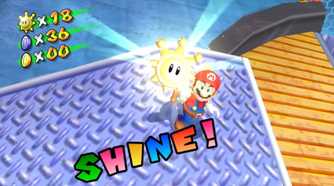 Screenshot from Mario Galaxy Sunshine of Mario getting a shine