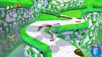 Screenshot from Mario Galaxy Sunshine of Mario cleaning a path