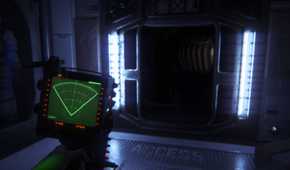 Screenshot from Alien Isolation of Amanda using a radar